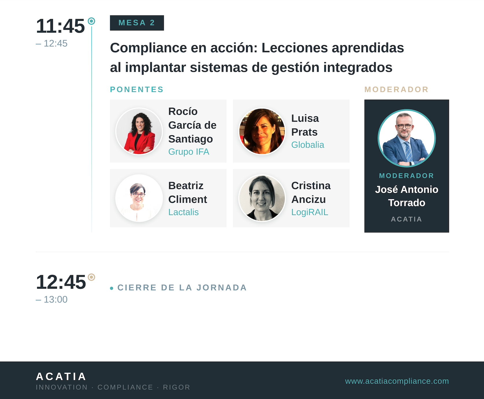Agenda de la jornada Compliance 3.0: una mañana para abordar tecnología, riesgos y sistemas de gestión integrados